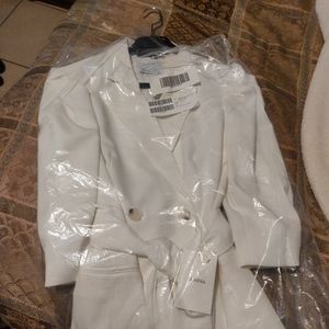 Bershka puff sleeve blazer dress in white